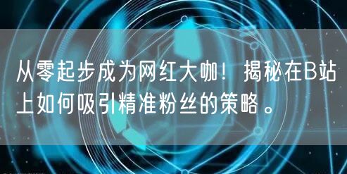 从零起步成为网红大咖！揭秘在B站上如何吸引精准粉丝的策略。