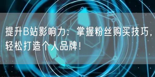 提升B站影响力：掌握粉丝购买技巧，轻松打造个人品牌！
